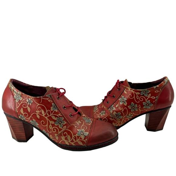 L'Artiste Heeled Lace Up Red Shoe Octavius Womens Size 41 - Picture 1 of 10